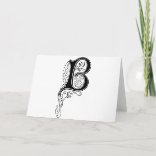 Black Vintage Monogram B Floral Swirls Note Card