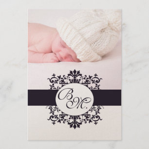 Black Vintage Monogram Baby Announcement & Photo