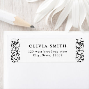 Black Vintage Ornate Classic return address L Label