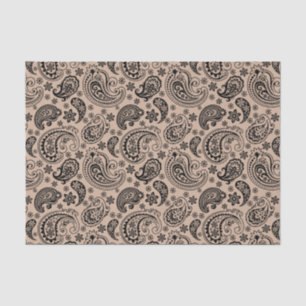 Black Vintage Paisley Over Tan Background Tissue Paper