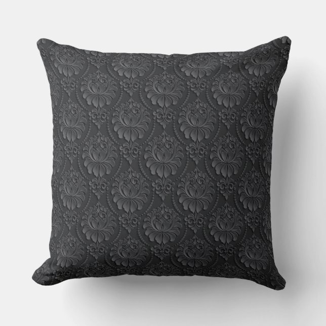 Black Vintage Pattern Cushion (Front)