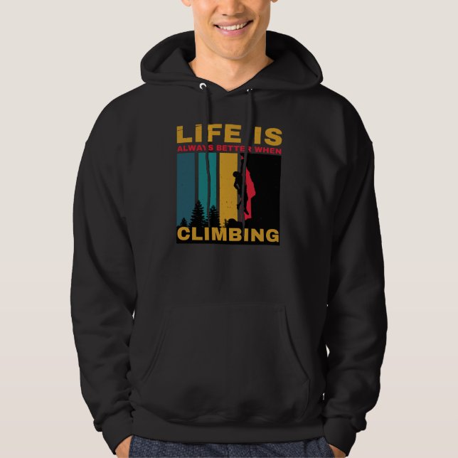 Black Vintage Retro Climbing Hiking Camping Hoodie (Front)
