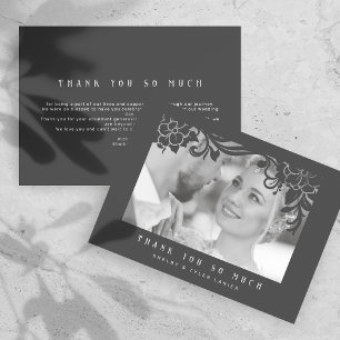 Black Vintage Retro Ornament Frame Photo Wedding Thank You Card