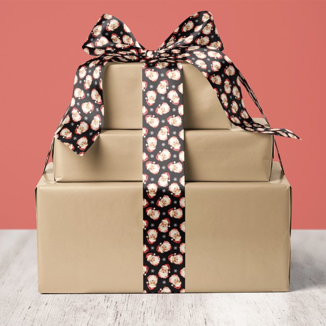 Black Vintage Retro Santa Claus Christmas Satin Ribbon (Creator Uploaded)