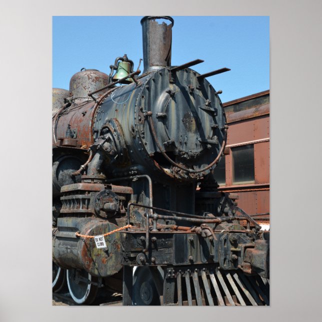 Black Vintage Rusty Steam locomotive Train Engine Poster (Front)