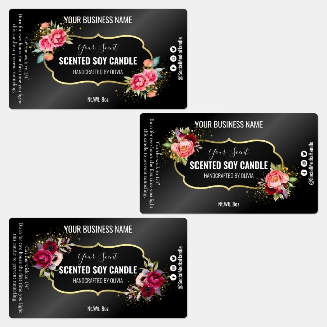 Black Vintage Scented Soy Candle Labels (Group)