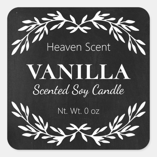 Black Vintage Scented Soy Candle Labels (Front)