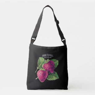Black Vintage Strawberry Berry Fruit Add Your Name Crossbody Bag