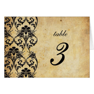 Black Vintage Swirl Damask Wedding Table Number