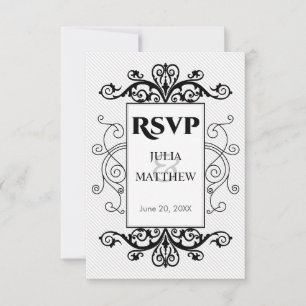 Black Vintage Swirls RSVP Card