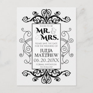 Black Vintage Swirls Wedding Save The Date Announcement Postcard