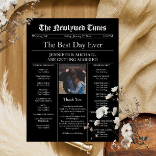 Black Vintage Traditional Newspaper Wedding Invitation