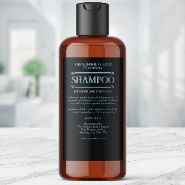 Black vintage waterproof shampoo label for men (Creator Uploaded)