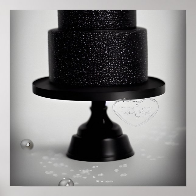 Black Vintage Wedding Cake & Stand Poster (Front)