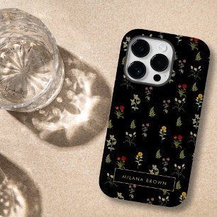 Black Vintage Wildflower Floral Pattern Chic Case-Mate iPhone 14 Pro Case