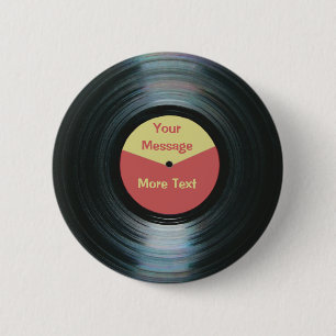 Black Vinyl Music Red and Yellow Record Label 6 Cm Round Badge