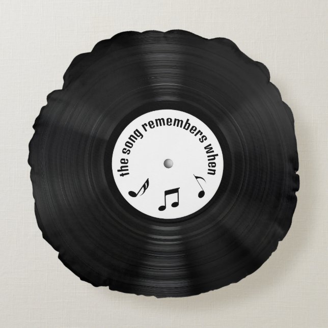 Black Vinyl Record With Song Title Round Cushion (Front)