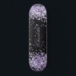 Black violet lavender glitter dust name elegant skateboard<br><div class="desc">A black background. Personalise and add your name.  Decorated with violet,  lavender coloured faux glitter dust. The name is written with a modern hand lettered style script.</div>