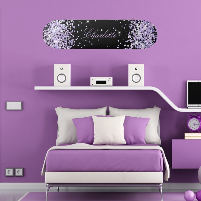 Black violet lavender glitter dust name elegant skateboard (Creator Uploaded)