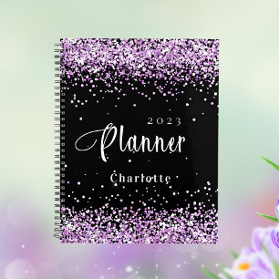 Black violet purple glitter name appointment 2025 planner