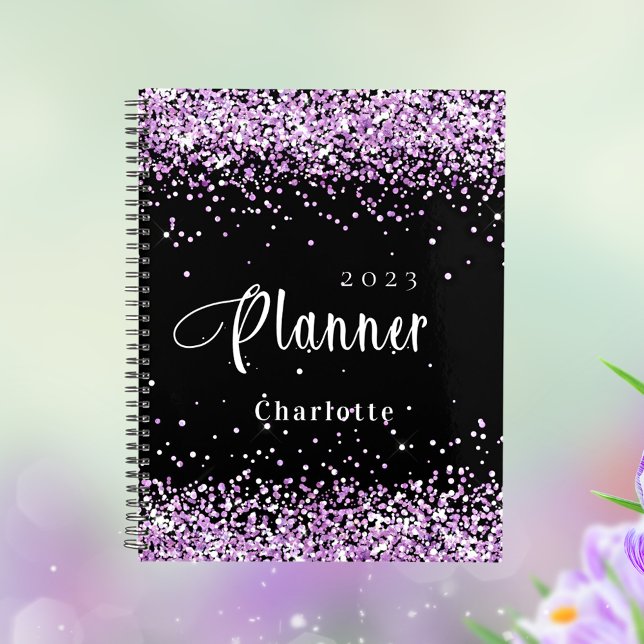 Black violet purple glitter name appointment 2026 planner (Creator Uploaded)