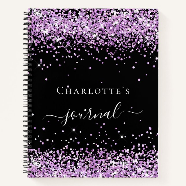Black violet purple name script notebook (Front)