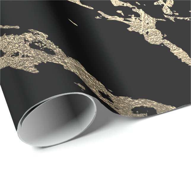 Black VIP Foxier Gold Marble Shiny Glam Wrapping Paper (Roll Corner)