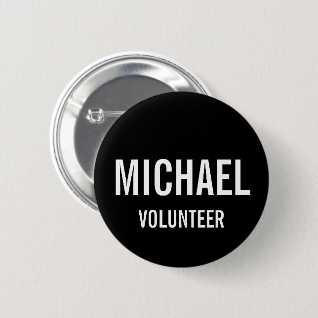 Black Volunteer Badge with Custom Name  (Front & Back)