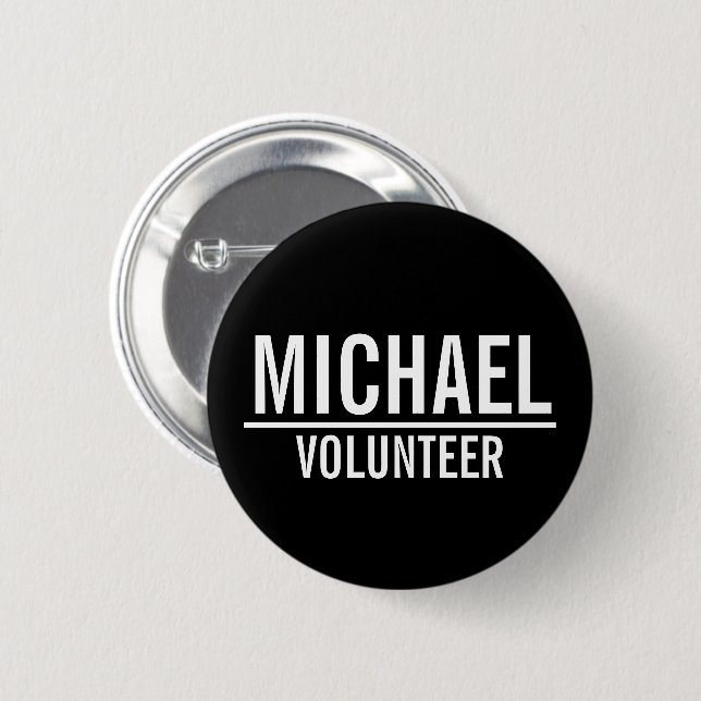 Black Volunteer Badge with Custom Name  (Front & Back)