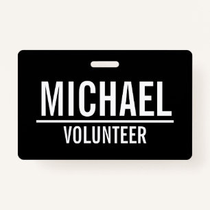 Black Volunteer Badge with Custom Name ID Badge