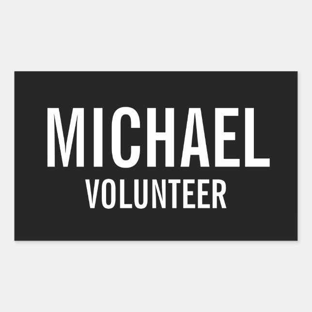 Black Volunteer Badge with Custom Name Rectangular Sticker (Front)