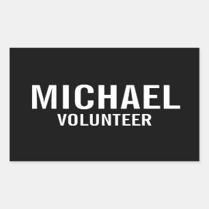 Black Volunteer Badge with Custom Name Rectangular Sticker