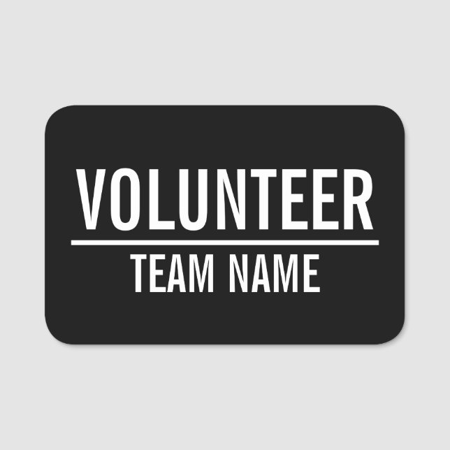 Black Volunteer Badge with Custom Team Name (Front)