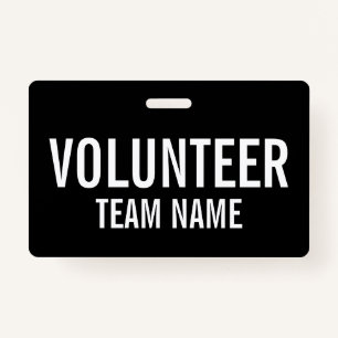 Black Volunteer Badge with Custom Team Name ID Badge