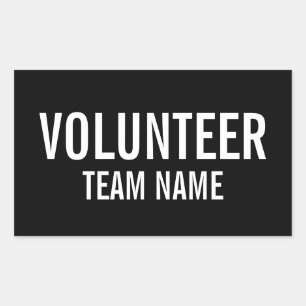 Black Volunteer Badge with Custom Team Name Rectangular Sticker