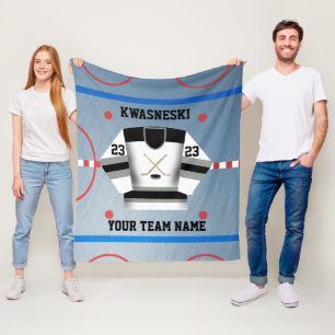 Black W   Grey  Ice Hockey Rink   Player Jersey Fleece Blanket