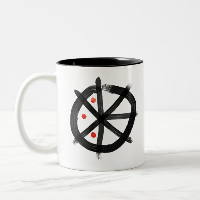 BLACK w/ RED DOTS  MWB LOGO BLACK interior Two-Tone Coffee Mug (Left)