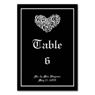 Black w/White Swirly Heart - 3x5 Table Card