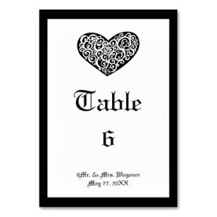 Black w/White Swirly Heart - 3x5 Table Card