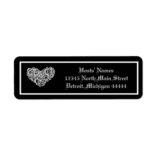 Black w/White Swirly Heart - Postage Stamp Return Address Label