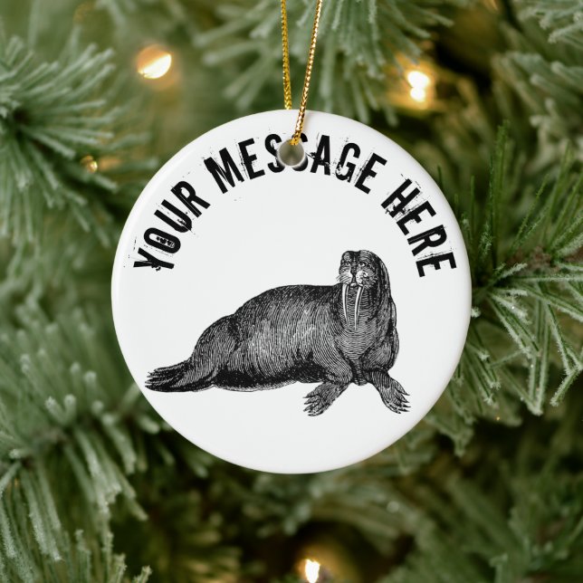 Black Walrus simple Illustration Ceramic Ornament (Tree)