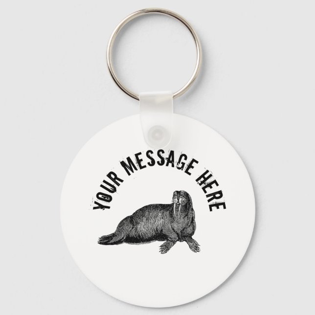 Black Walrus simple Illustration Key Ring (Front)