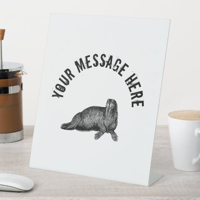 Black Walrus simple Illustration Pedestal Sign (In SItu)