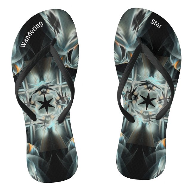 Black Wandering Star Abstract Black & White Thongs (Footbed)