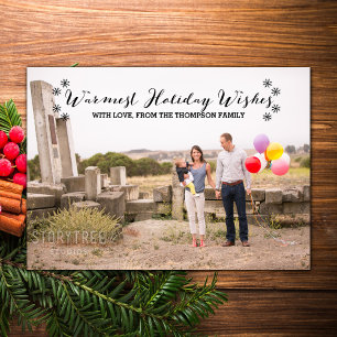 Black Warmest Holiday Wishes Photo Flat Card