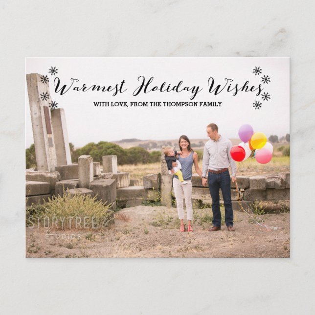 Black Warmest Holiday Wishes Photo Postcard (Front)