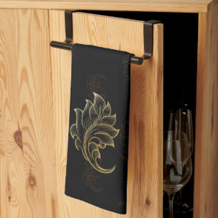 Black washcloth featuring an elegant gold baroque tea towel