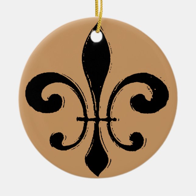 Black Washout Fleur De Lis Ceramic Tree Decoration (Front)
