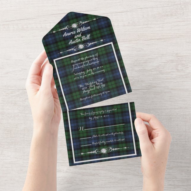 Black Watch Ancient  Scottish Tartan  All In One Invitation (Tearaway)