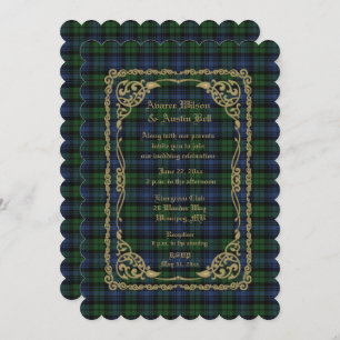 Black Watch Ancient Tartan With Gold Frame Invitation